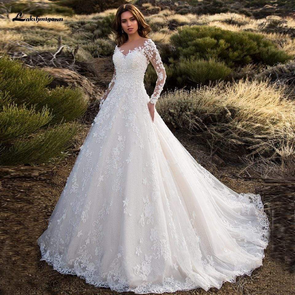 Muslim Wedding Dress Long Sleeve Vintage Lace Wedding Gowns - ROYCEBRIDAL OFFICIAL STORE