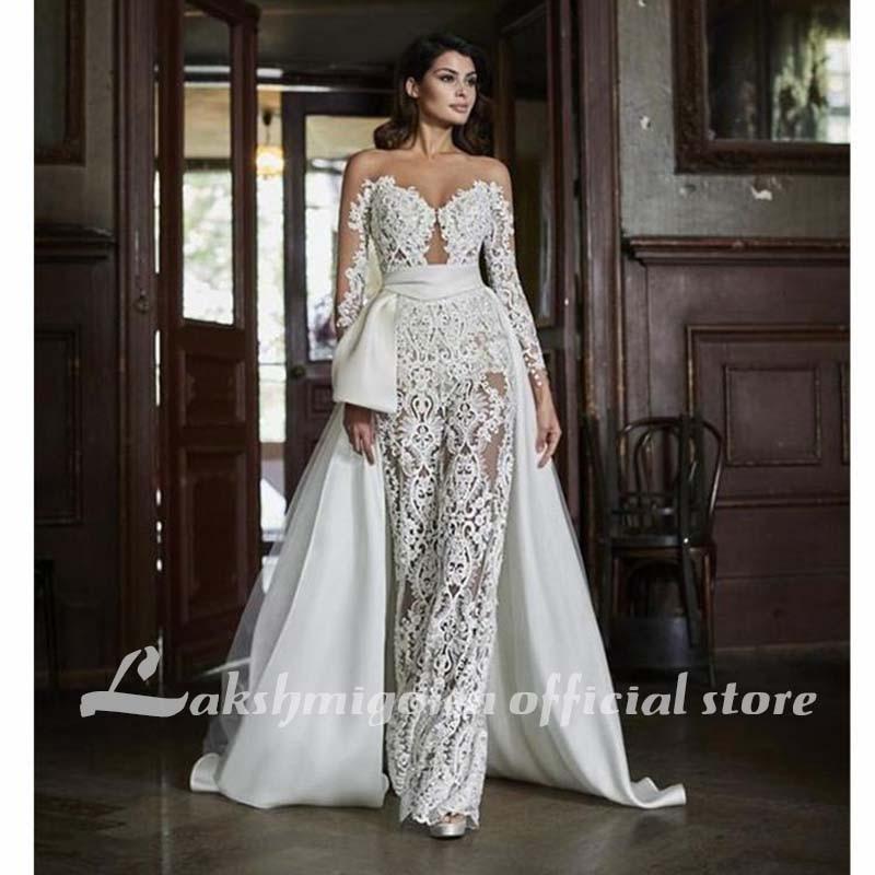 New Lace Wedding Bridal Jumpsuit Dresses Long Sleeves