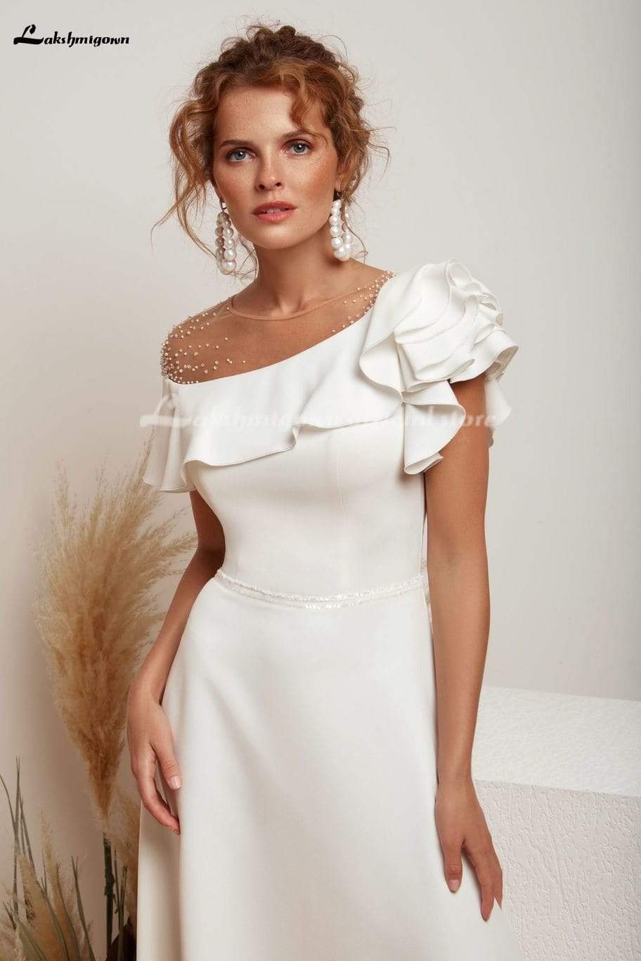 One shoulder satin Wedding Dress Elegant A-Line