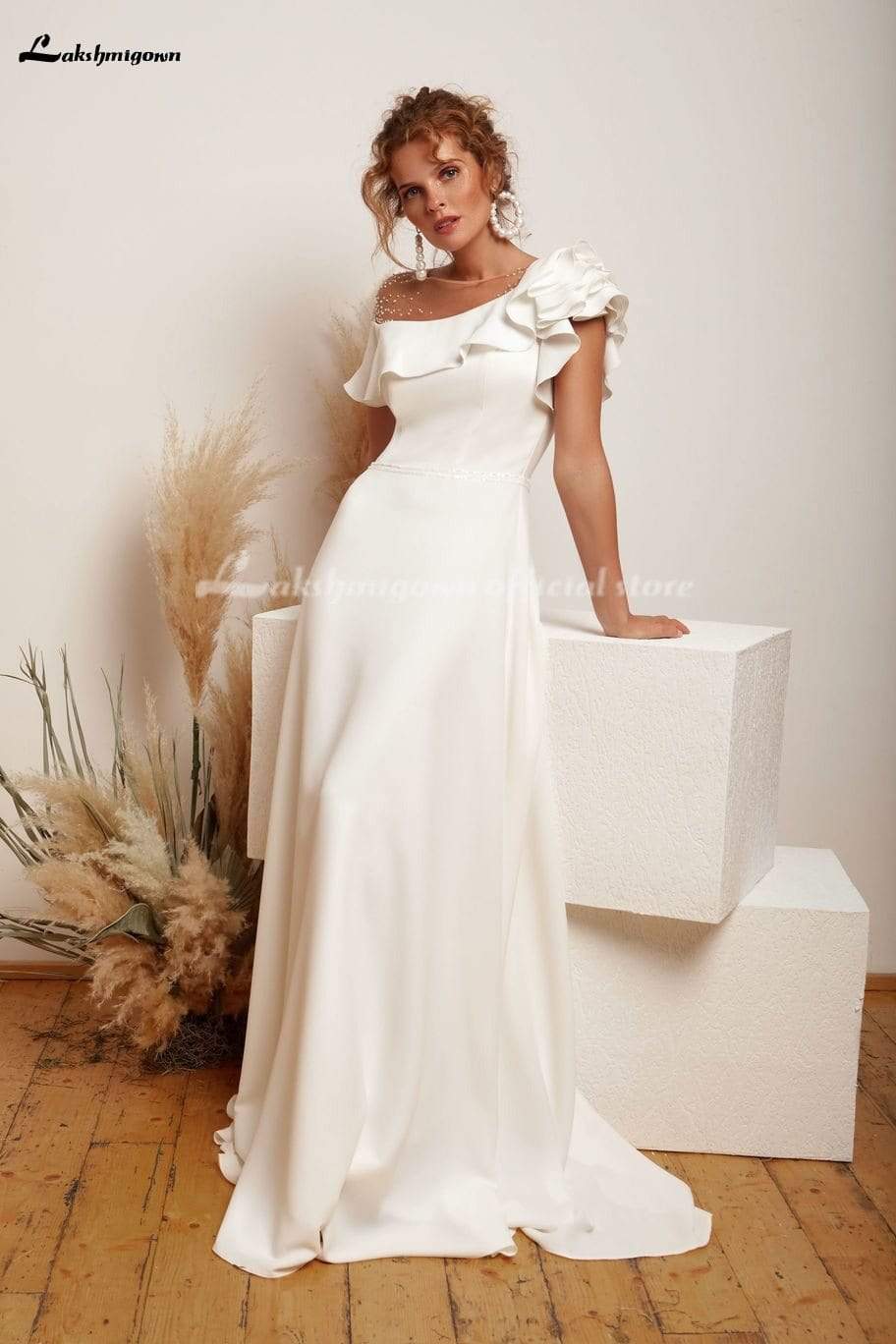 One shoulder satin Wedding Dress Elegant A-Line