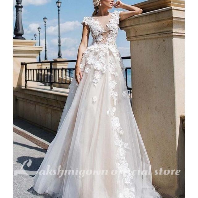Gorgeous Appliques Lace Cap Sleeve Wedding Dresses - ROYCEBRIDAL OFFICIAL STORE