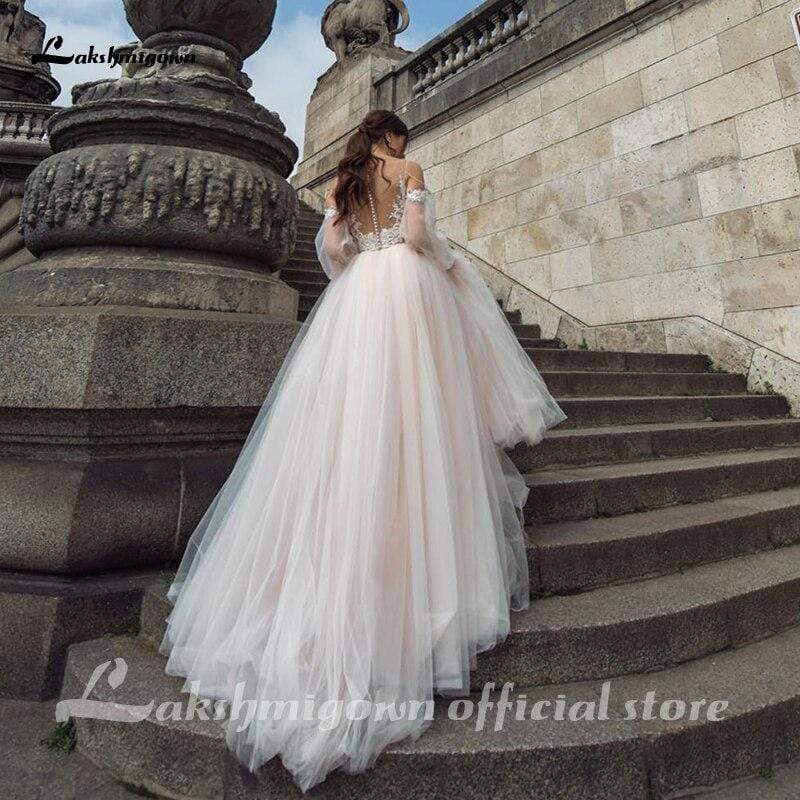 Pink Elegant A Line Bridal Dress with Lace Appliques