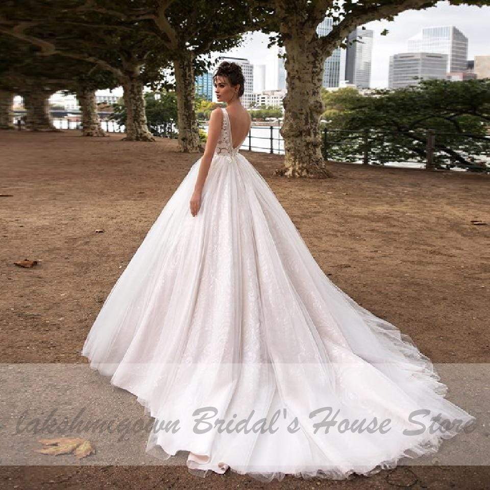 Pink Wedding Gown Vintage Lace Bridal Dress Open Back - ROYCEBRIDAL OFFICIAL STORE