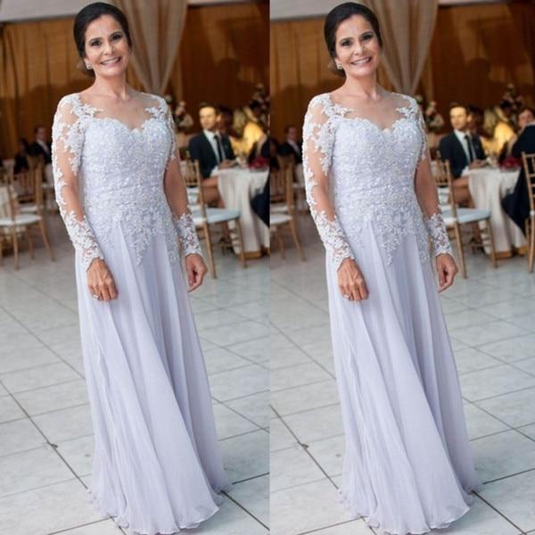 Plus size Chiffon Mother Of The Bride Dresses Illusion Long Sleeves Appliques Women Formal Wedding Guest Dresses Vestidos