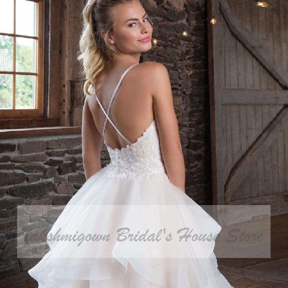Princess A Line Organza Wedding Dress Spaghetti Straps - ROYCEBRIDAL OFFICIAL STORE