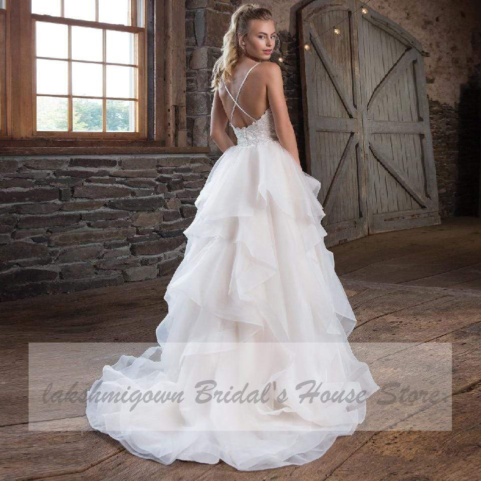 Princess A Line Organza Wedding Dress Spaghetti Straps - ROYCEBRIDAL OFFICIAL STORE