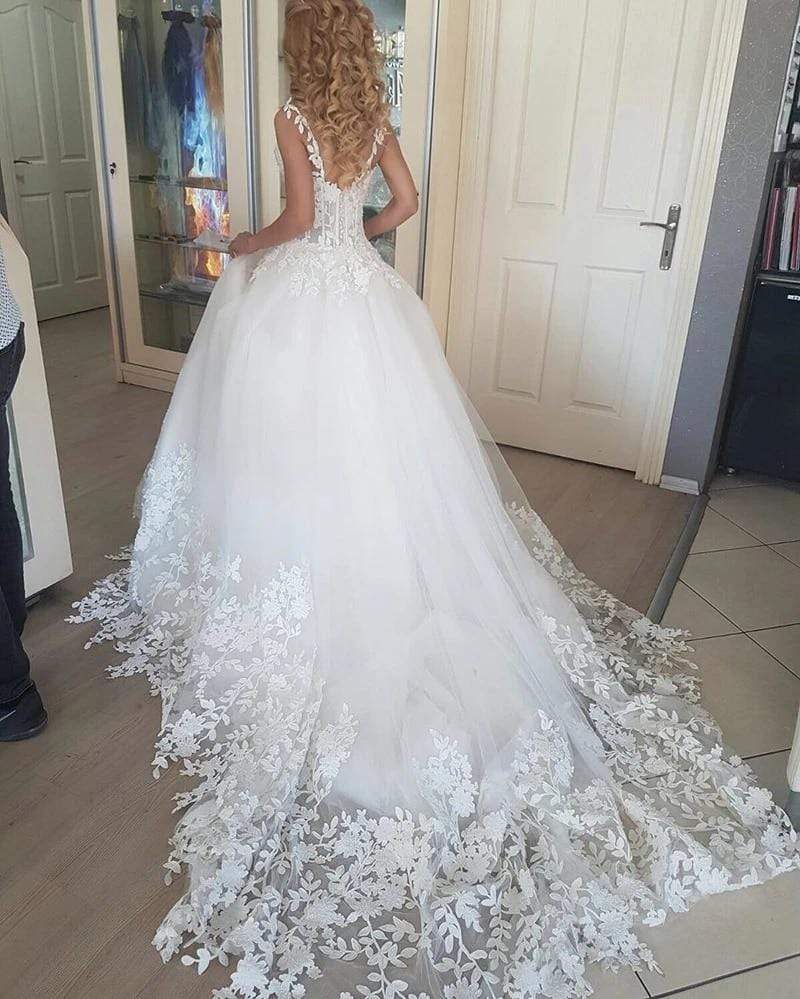 Princess Ball Gown Lace White Wedding Dresses