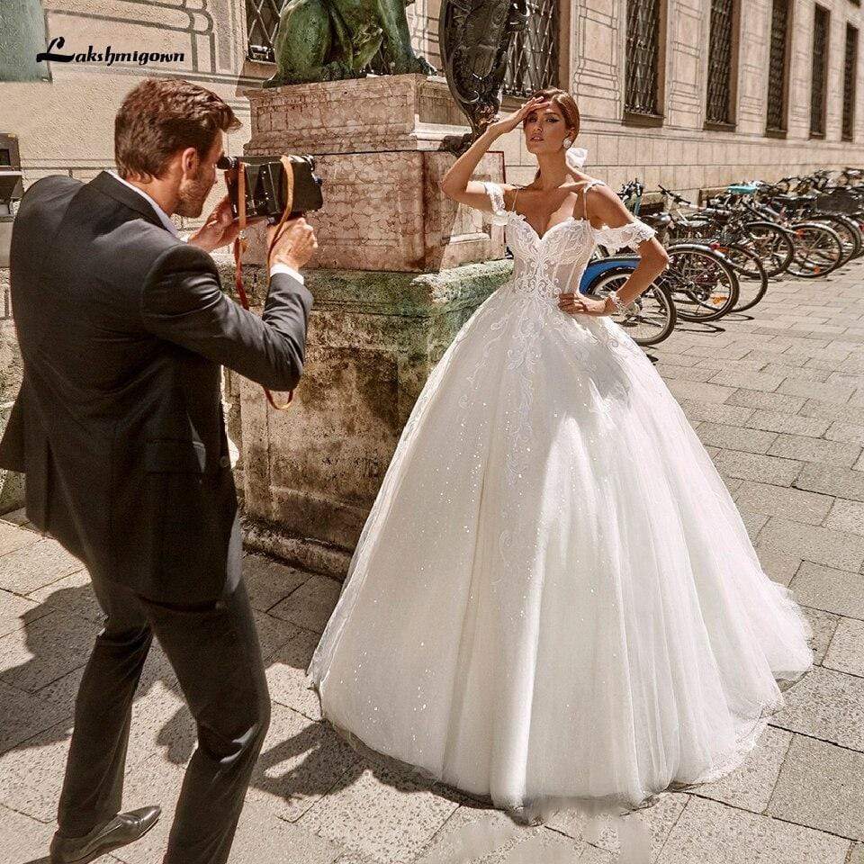 Princess Bridal Gowns Corset Glitter Tulle Ball Gown Wedding Dresses - ROYCEBRIDAL OFFICIAL STORE