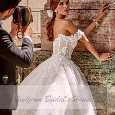 Princess Bridal Gowns Corset Glitter Tulle Ball Gown Wedding Dresses - ROYCEBRIDAL OFFICIAL STORE