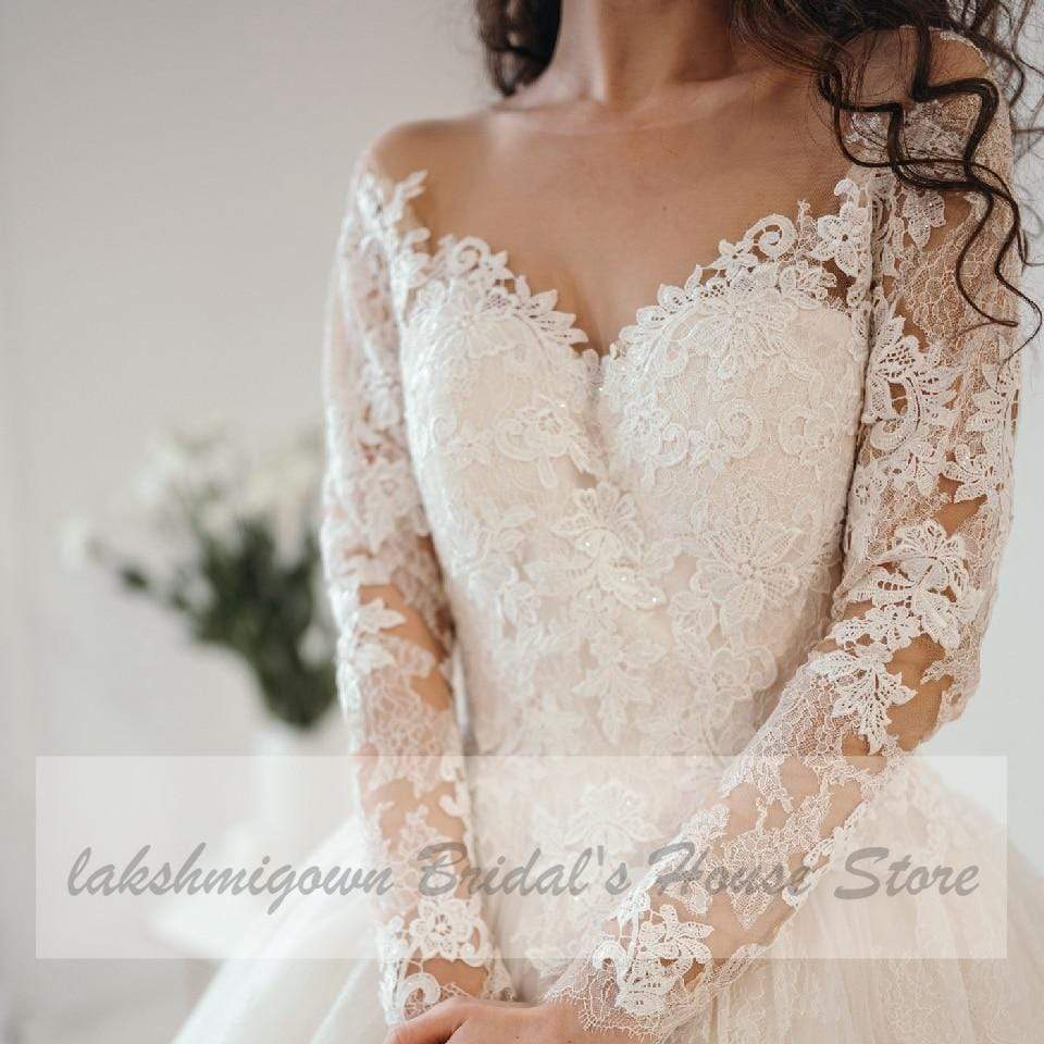 Princess Lace Ball Gown Wedding Dresses Long Sleeves