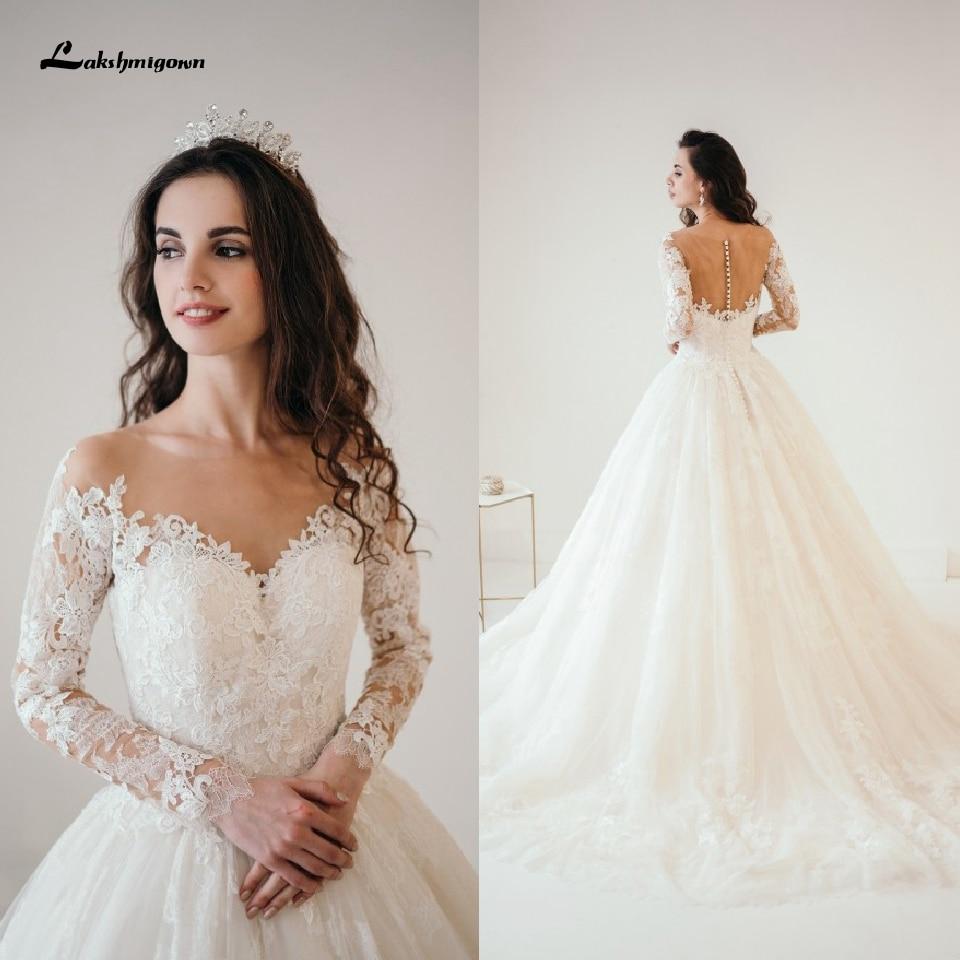 Princess Lace Ball Gown Wedding Dresses Long Sleeves
