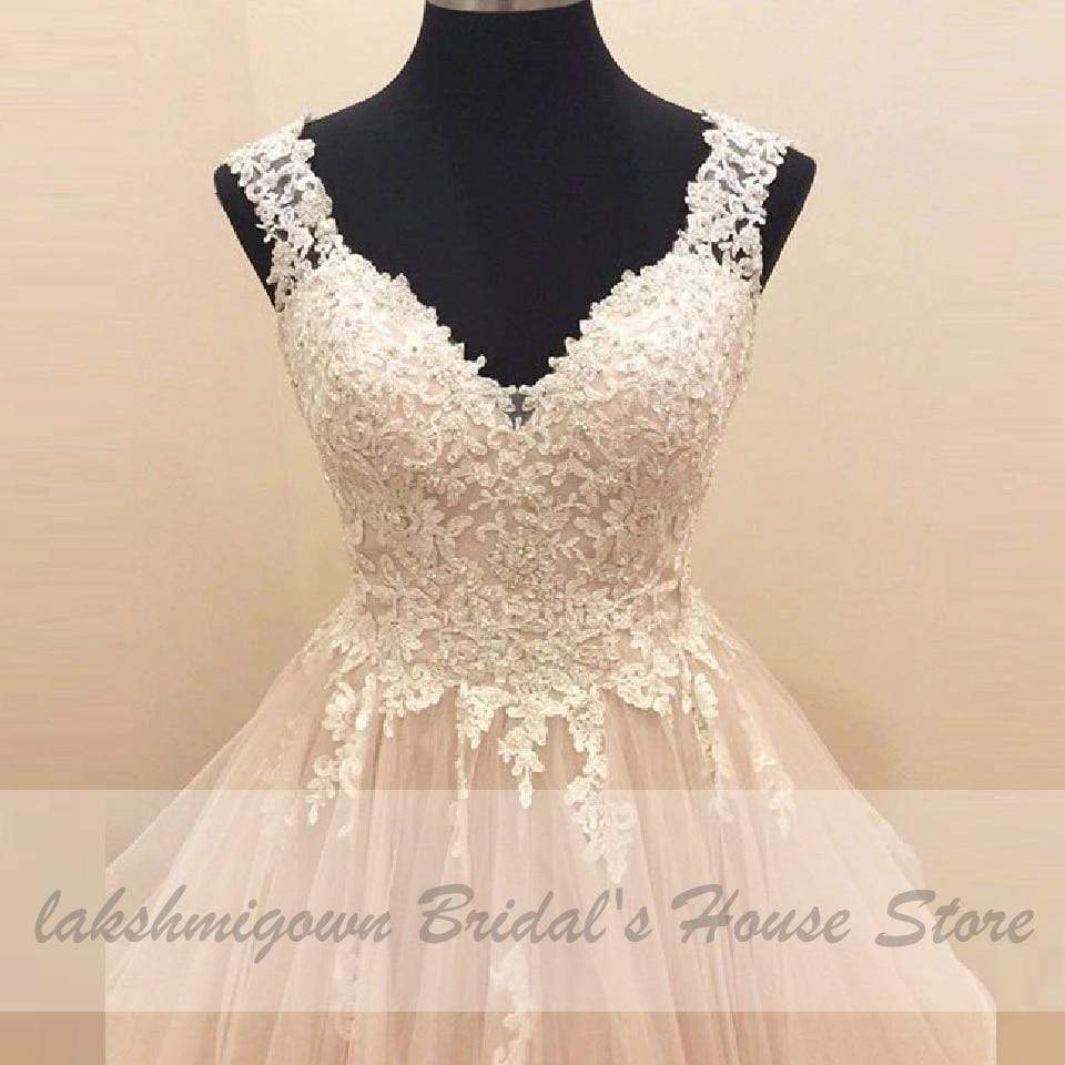 Princess Wedding Gowns Lace Appliques See Through Back Bridal Dress
