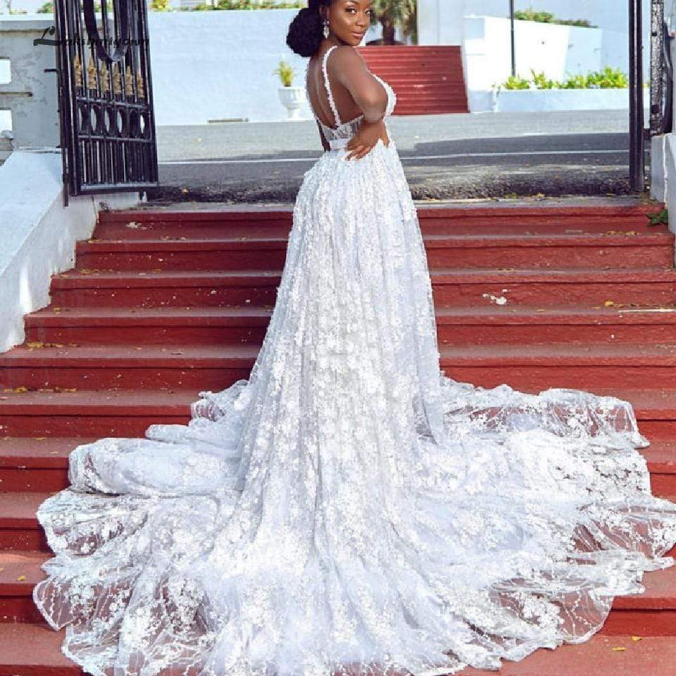 Princesse Mariage African Luxury Crystal Lace Wedding Dress