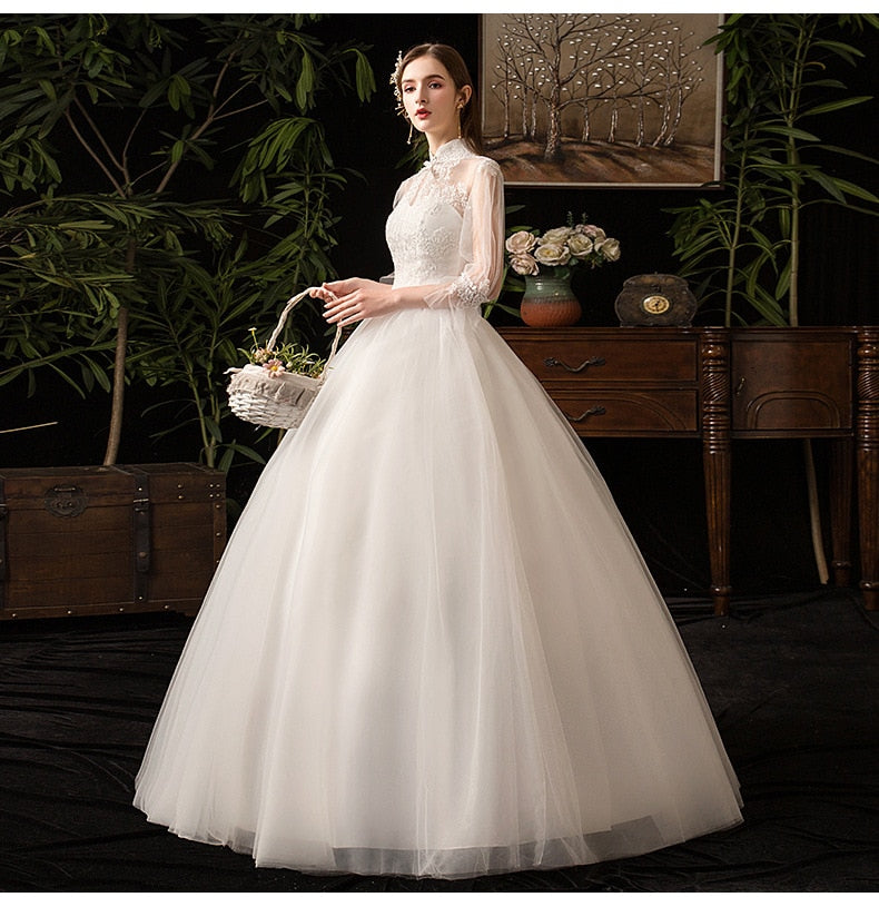 Long Juliet Sleeve Satin Classic Wedding Gowns Square Neck High Low French  Lace Tassels Corset Closure Vintage Bridal Dress - AliExpress