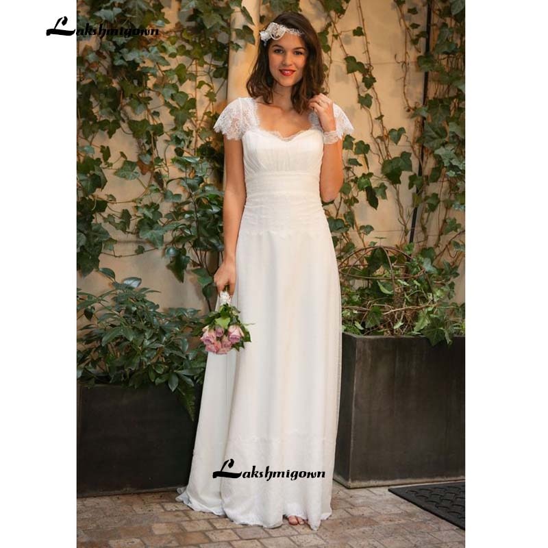 Western Country Wedding Dresses 2021 Lace Chiffon Modest Long Bohemian Bridal Gowns Plus Size Robe de mariée en dentelle
