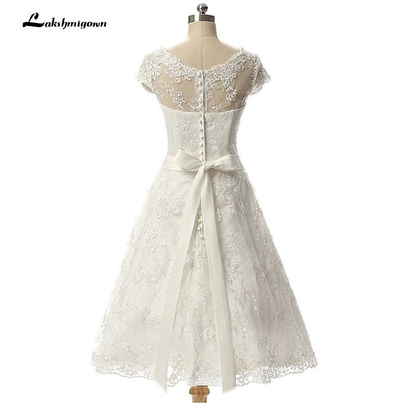 Lakshmigown Vintage Short Wedding Dress Knee-Length Lace Bridal Gow A Line Bridal Gowns vestido de noiva - ROYCEBRIDAL OFFICIAL STORE