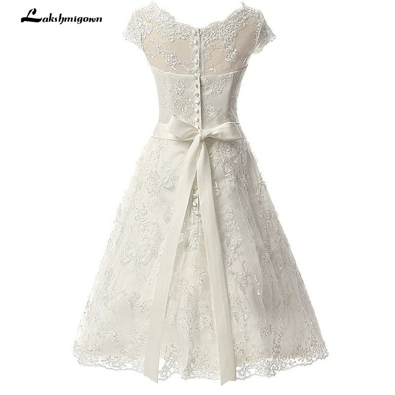 Lakshmigown Vintage Short Wedding Dress Knee-Length Lace Bridal Gow A Line Bridal Gowns vestido de noiva