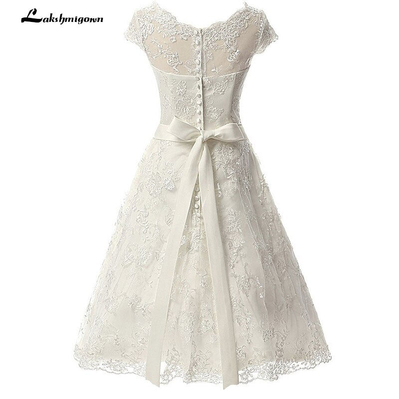 Lakshmigown Vintage Short Wedding Dress Knee-Length Lace Bridal Gow A Line Bridal Gowns vestido de noiva - ROYCEBRIDAL OFFICIAL STORE
