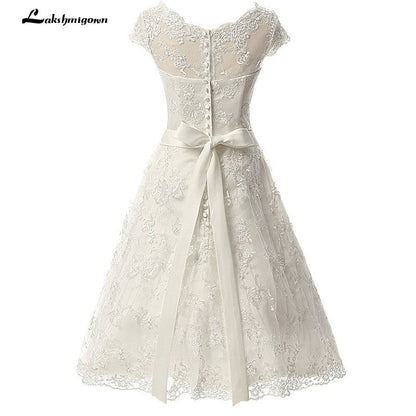 Lakshmigown Vintage Short Wedding Dress Knee-Length Lace Bridal Gow A Line Bridal Gowns vestido de noiva - ROYCEBRIDAL OFFICIAL STORE