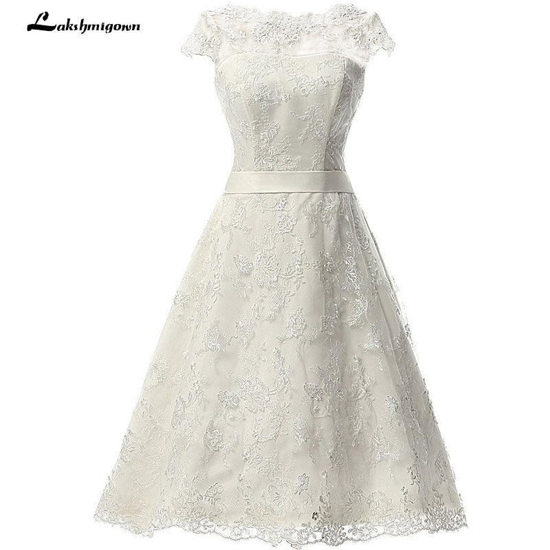 Lakshmigown Vintage Short Wedding Dress Knee-Length Lace Bridal Gow A Line Bridal Gowns vestido de noiva - ROYCEBRIDAL OFFICIAL STORE