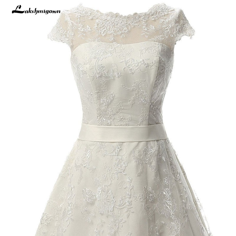 Lakshmigown Vintage Short Wedding Dress Knee-Length Lace Bridal Gow A Line Bridal Gowns vestido de noiva - ROYCEBRIDAL OFFICIAL STORE