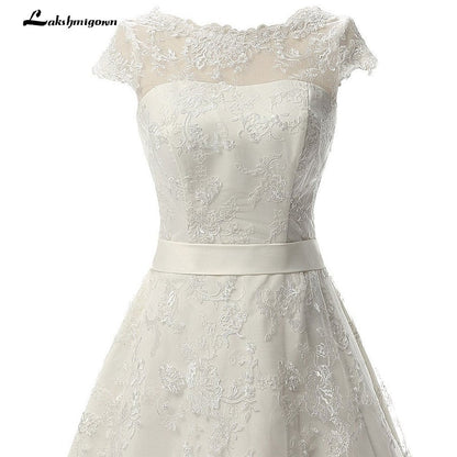 Lakshmigown Vintage Short Wedding Dress Knee-Length Lace Bridal Gow A Line Bridal Gowns vestido de noiva - ROYCEBRIDAL OFFICIAL STORE