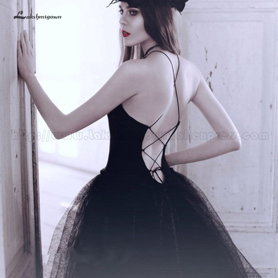 Lakshmigown Gothic Black Wedding Dress A Line 2019 Sexy Tulle Bridal Gown Open Back Simple  Elegant Wedding Dresses Robe Mariage - ROYCEBRIDAL OFFICIAL STORE