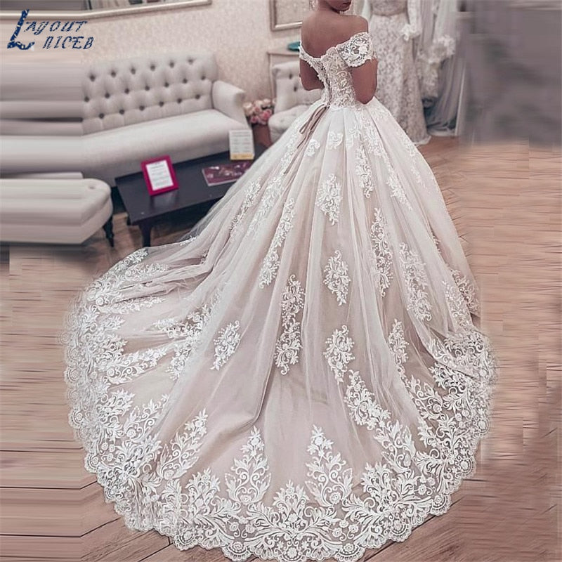 Princess Ball Gown Wedding Dress 2021 vestido de noiva Off the Shoulder robe de mariee Lace Appliques Wedding Bridal Gown