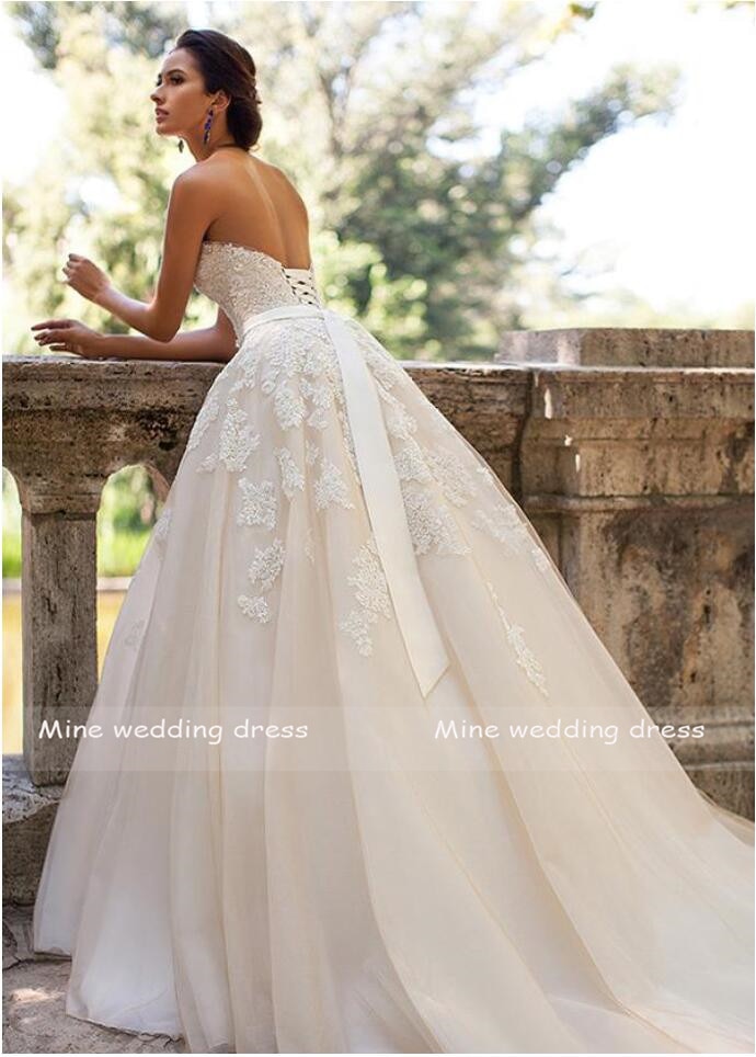 Glamorous Sweetheart Neck Wedding Dress Vestidos de Novia 2021 Lace Appliques with Belt Lace Up Wedding Gowns Robe Mariage