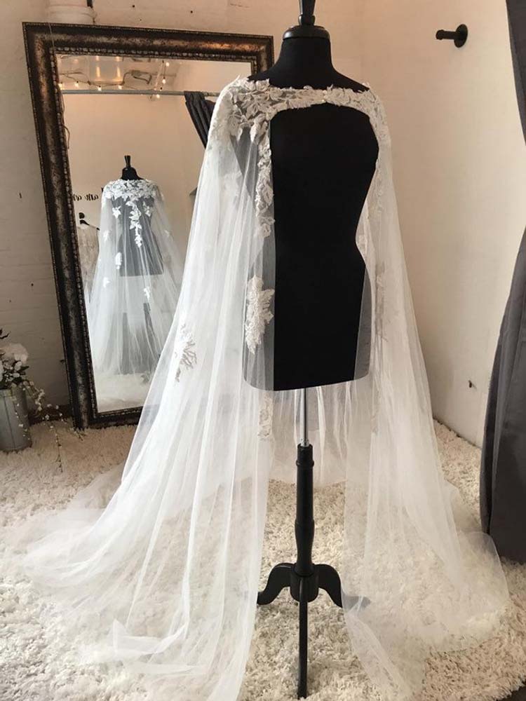 Long Bridal Wedding Cape Veil With Lace multiple White/ivory Wraps Appliques Lace Wedding Jacket Bridal Cloak