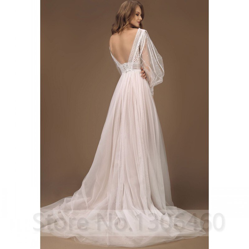 Boho Vintage Wedding Dress With Puff Sleeves, Big Bow Back, And Sexy V Neck  In Soft Satin A Line Country Style Wedding Gowns With Sleeves For 2021  Vestidos Verano Robe De Mariee