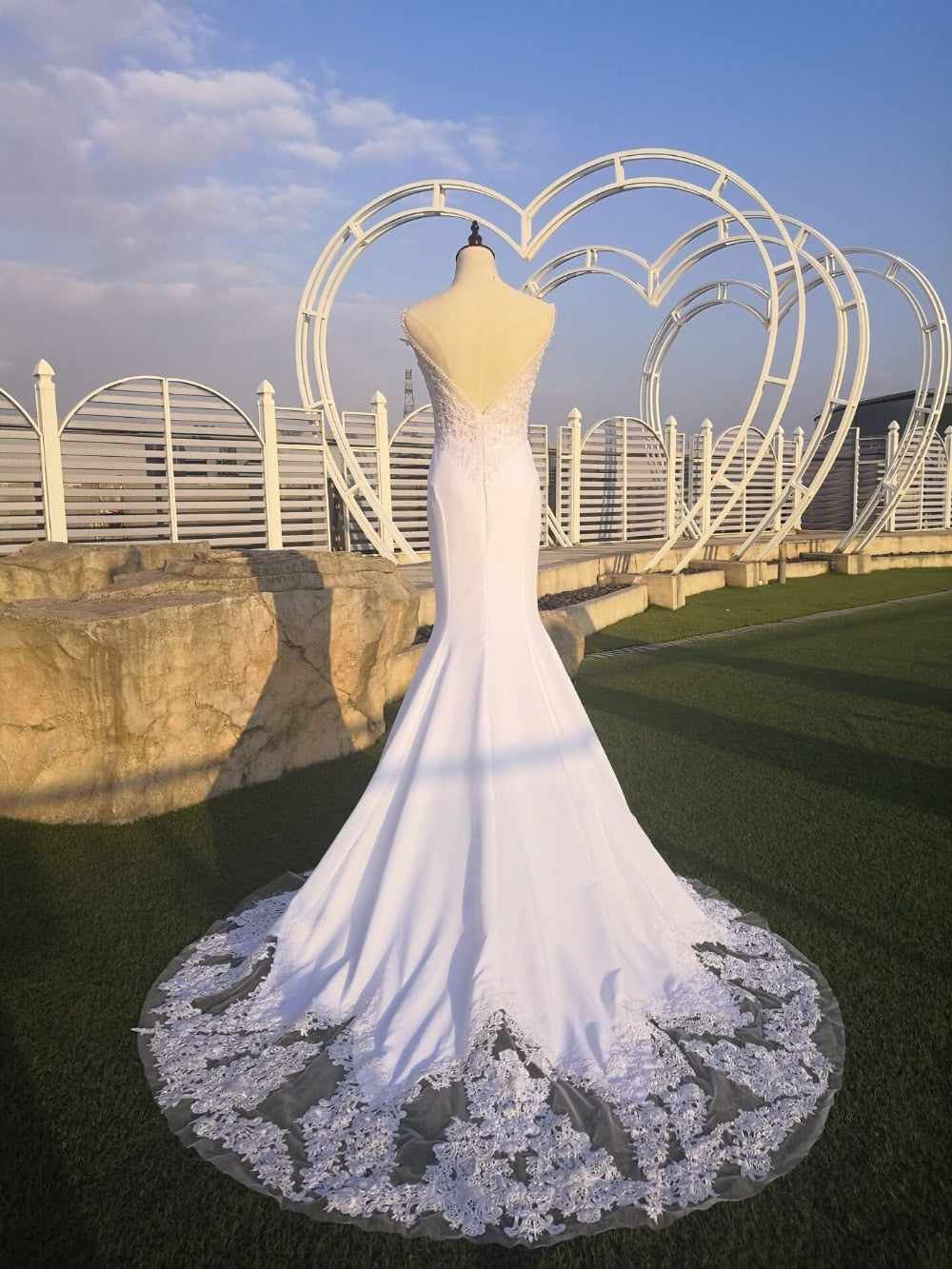 V Neck Mermaid Wedding Dresses Lace Appliques Boho Wedding Dress Backless Sexy robe de mariee vestido de casamento