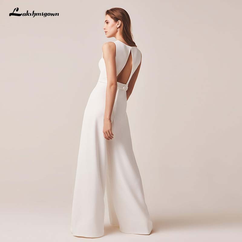 Jumpsuits Wedding Dresses 2020 Simple White Ivory Wedding gown Pants Suits Pleated Bride Gown Bridal Formal Dresses