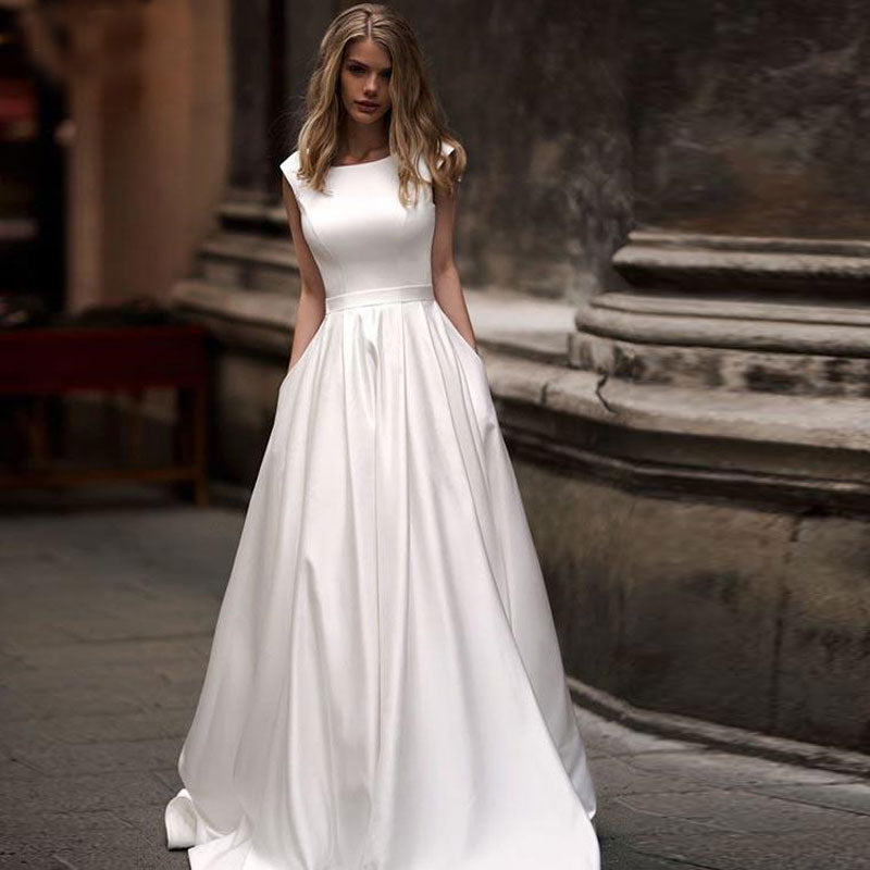 ivory white robe satin wedding party Dress Robe De Soiree longue Formal simple robe de soiree bride