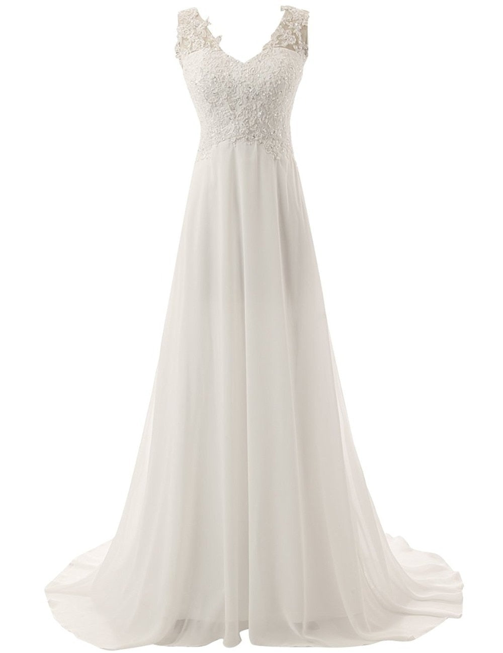 Beach Wedding Dresses White/Lvory Chiffon Lace Appliques Bridal Gown Backless Vestido De Noiva