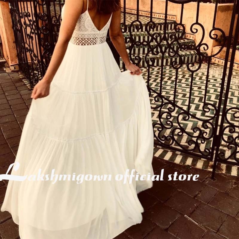 Lakshmigown Romantic Lace Boho Outdoor Wedding Dress Open Back Long Train Bridal gowns bruidsjurk plus size festido de noiva