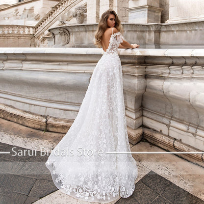 Roycebridal New Wedding Dresses 2021 A-line Sweetheart Bridal Gown Lace Appliques Ball Gown Short Sleeve Backless Vestidos de Noivas