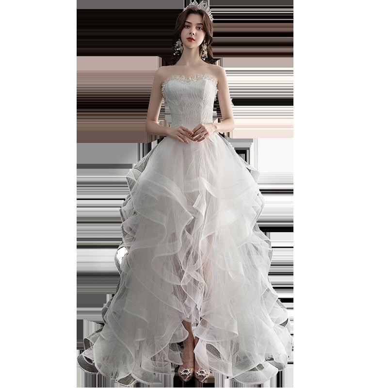 Vestido De Noiva 2021 New Front Short Long Back Strapless Wedding Dress Sweet Bride Dress With Train Custom Made Wedding Gown L
