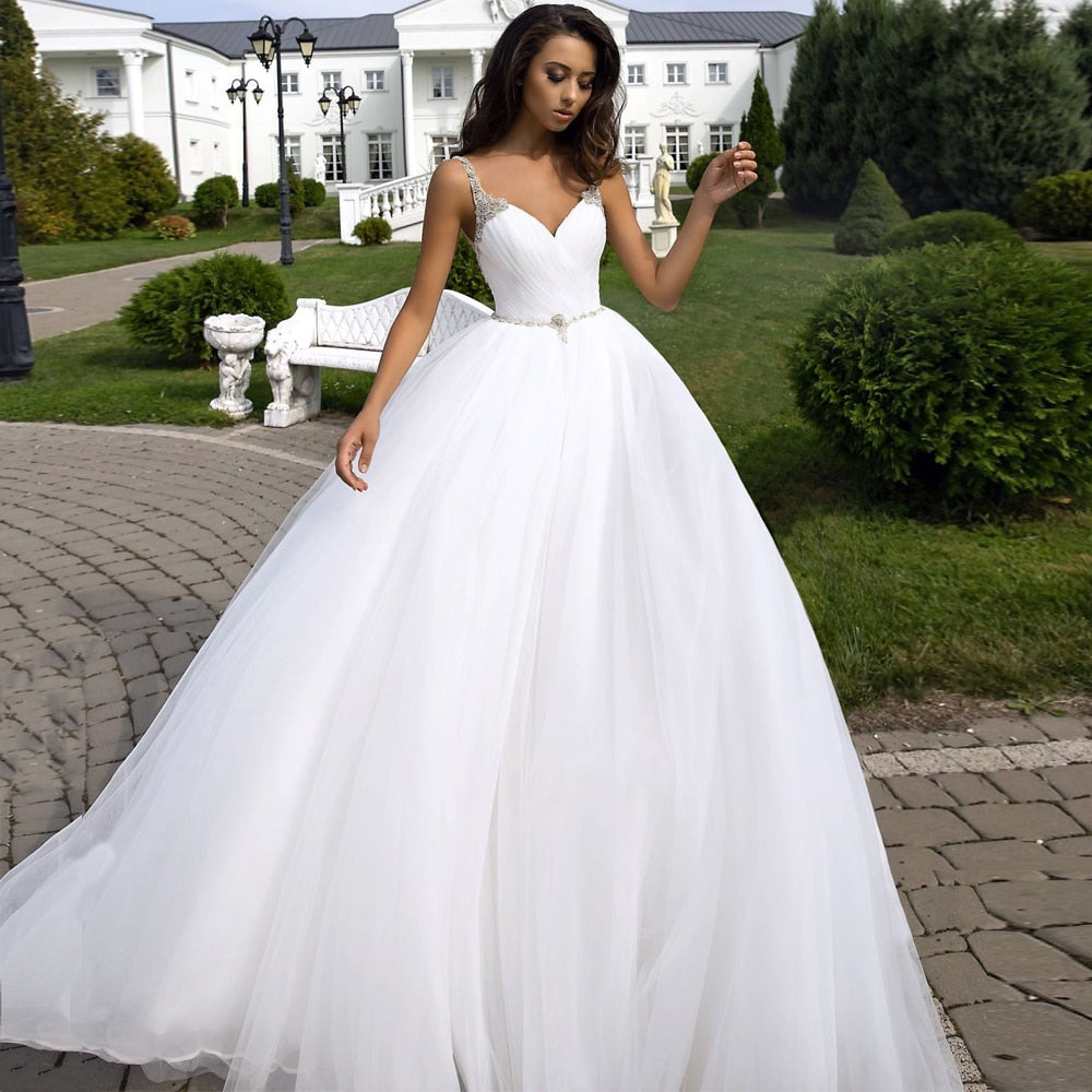 Princess Ball Gown White Wedding Dresses Off the Shoulder with Appliqu –  BallGownBridal