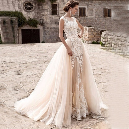 Roycebridal Long Mermaid Lace Wedding Dresses 2021 with Tulle Detachable Train for Bride vestido de noiva Ball Gown
