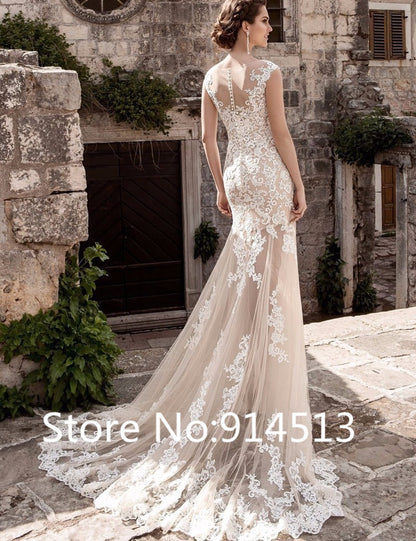 Roycebridal Long Mermaid Lace Wedding Dresses 2021 with Tulle Detachable Train for Bride vestido de noiva Ball Gown