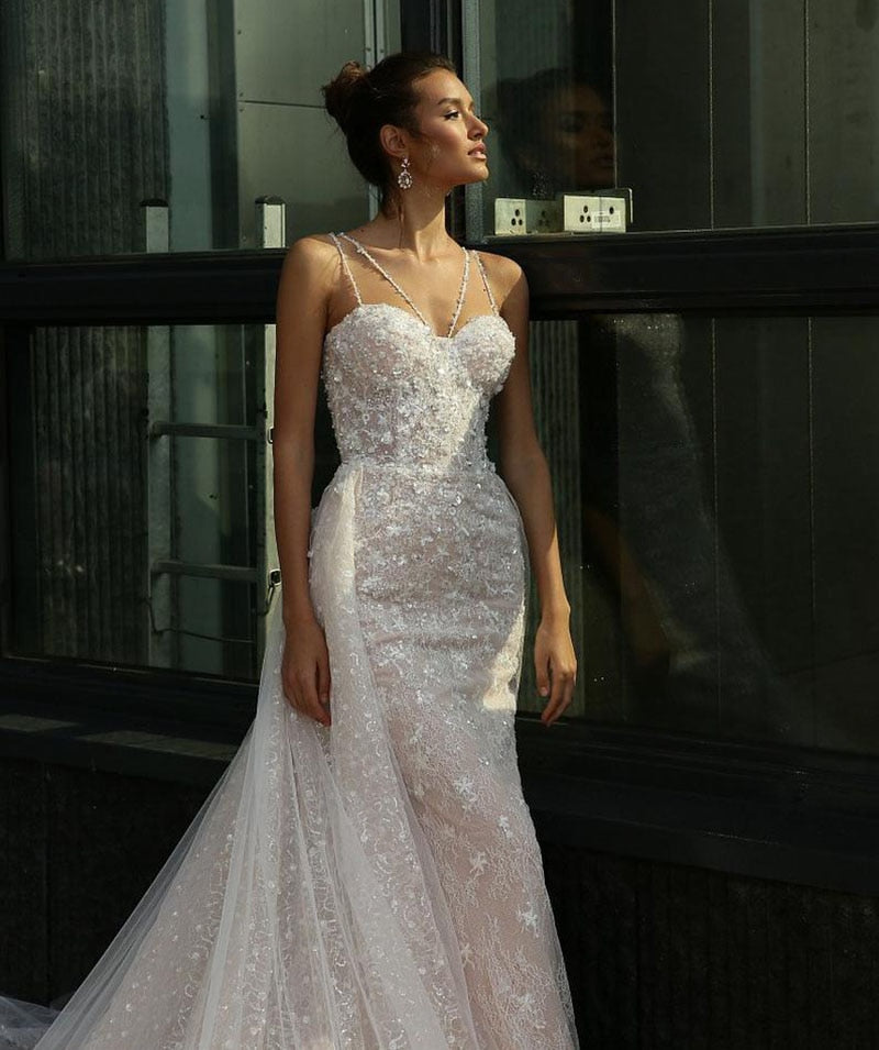 Roycebridal Vintage Mermaid Wedding Dress Sexy Sweetheart Lace Appliques 2 in 1 Bridal Dress Detachable Skirt Wedding Gowns