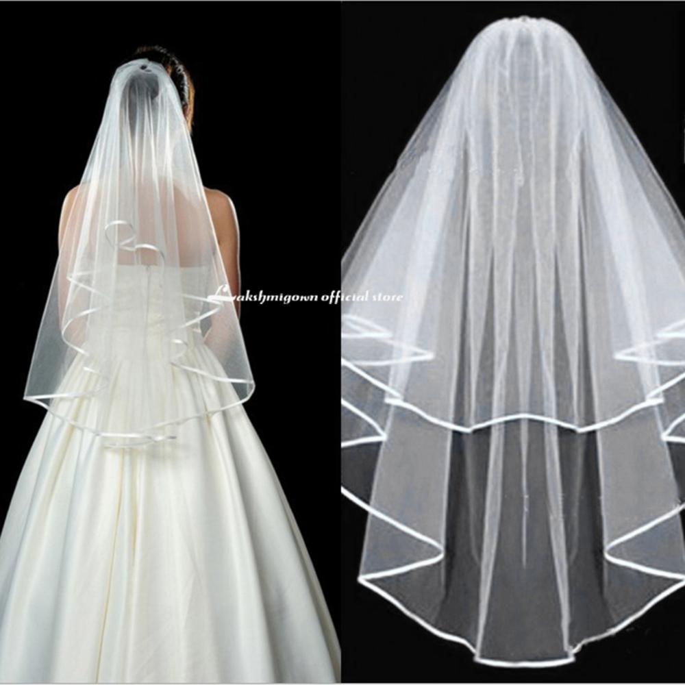 Tulle Bridal Veils White Wedding Bridal Veil with Comb Wedding Veils With Lace Ribbon Edge For Marriage Wedding Accessories