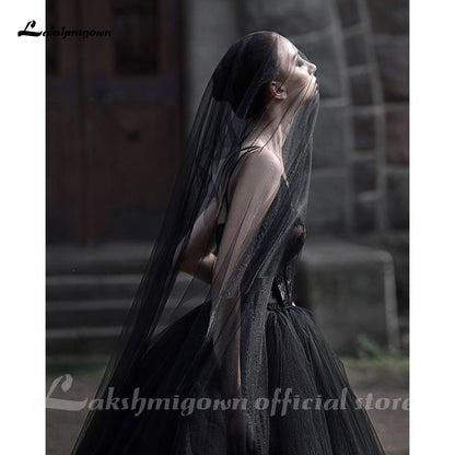 Lakshmigown Gothic Black Wedding Dresses Backless A-line Bridal Dress Tea Length Deep V-Neck Lace Wedding Gowns Vestido De Novia - ROYCEBRIDAL OFFICIAL STORE