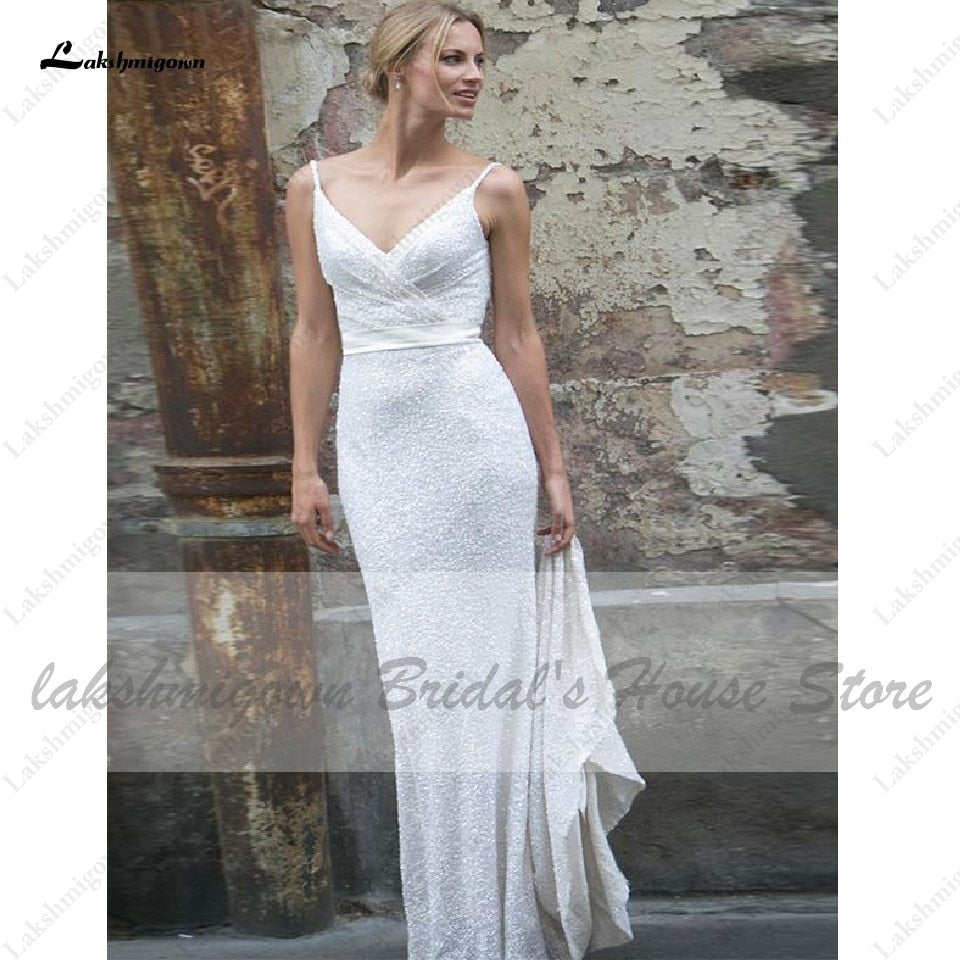Lakshmigown Sparkly Bridal Robe Sequin Receiption Wedding Gown 2021 Trouwjurken Sexy Women Mermaid Wedding Dresses Open Back