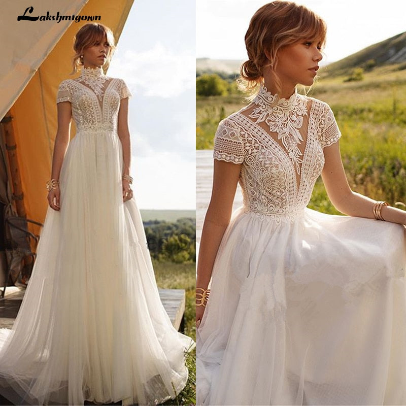 Illusion High Neck Bridal Gown with Lovely 3D Floral Lace – TulleLux Bridal  Crowns & Accessories