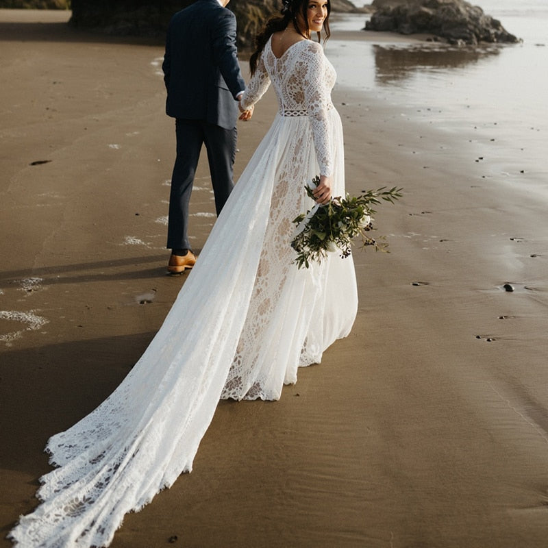 Chiffon A-line Wedding Dress With Detachable Long Sleeves