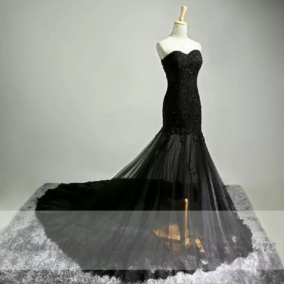 Lakshmigown Gothic Black Wedding Dress Mermaid 2021 Vestido de Boda Vintage Lace Appliques Bridal Wedding Gowns Off Shoulder - ROYCEBRIDAL OFFICIAL STORE