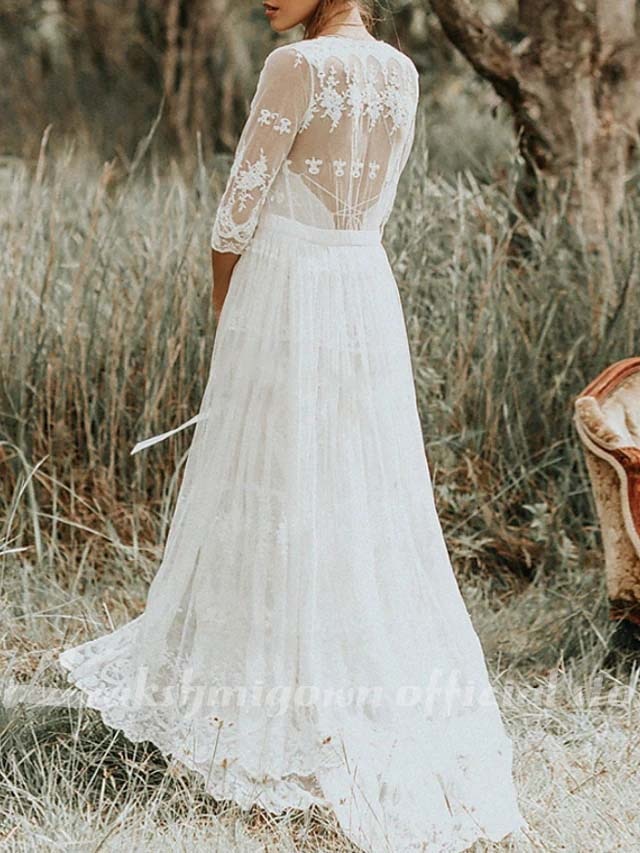 Two Piece A-Line Wedding Dresses Spaghetti Strap Sweep / Brush Train Lace Sleeveless Boho with Embroidery