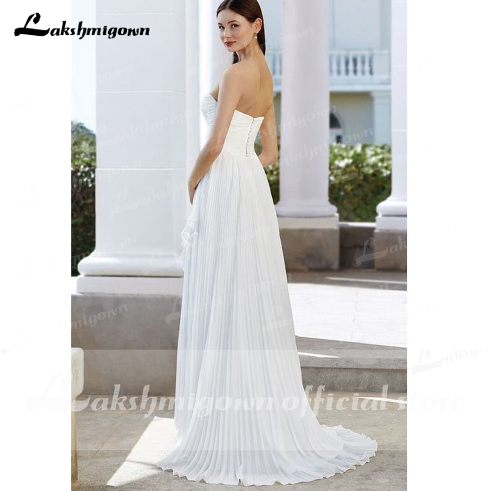 Short Front Long Back Sweetheart Pleats Off Shoulder Wedding Dress With Back Buttons abito da sposa corto davanti lakshmigown